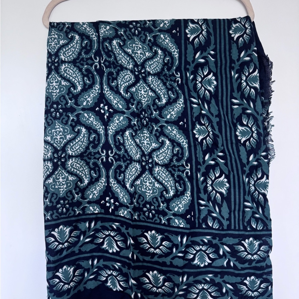 Blue, Green and White Patterned Scarf